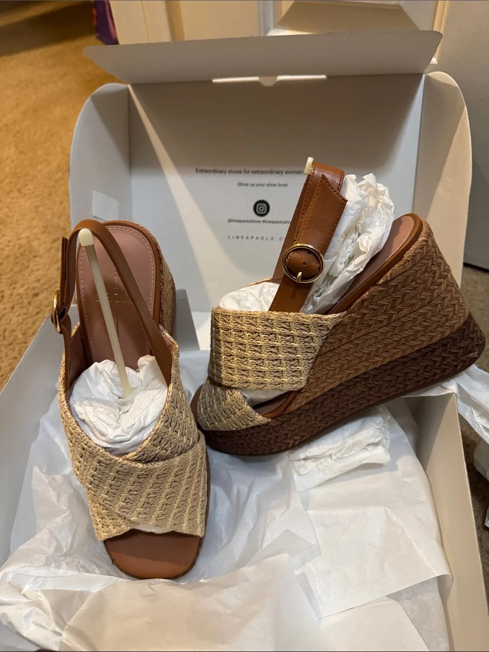 Paolo Tan Woven Platform Wedge Sandals